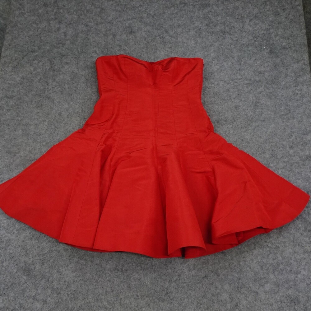 Ralph Lauren Dress Womens 12 Red Strapless Fit Flare Silk Party Sleeveless Lined